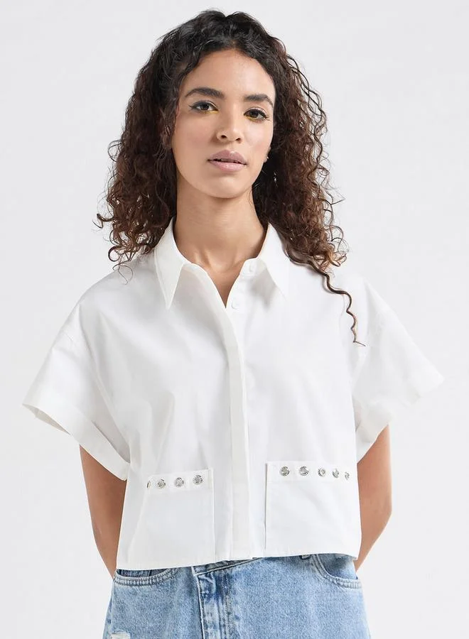 Splash FAV Solid Drop Shoulder Sleeves Shirt with Pockets and Concealed Button Placket