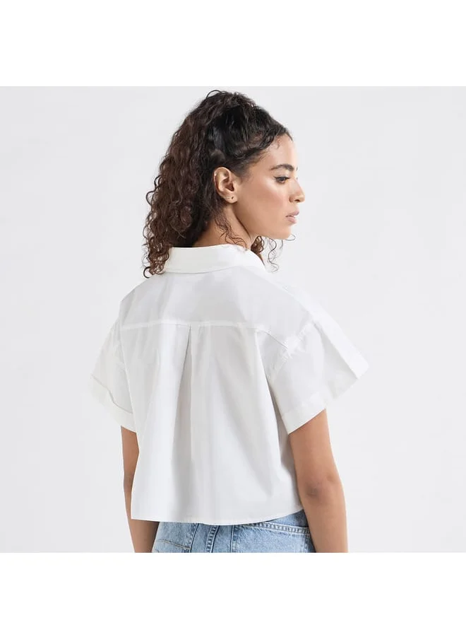 FAV Solid Drop Shoulder Sleeves Shirt with Pockets and Concealed Button Placket