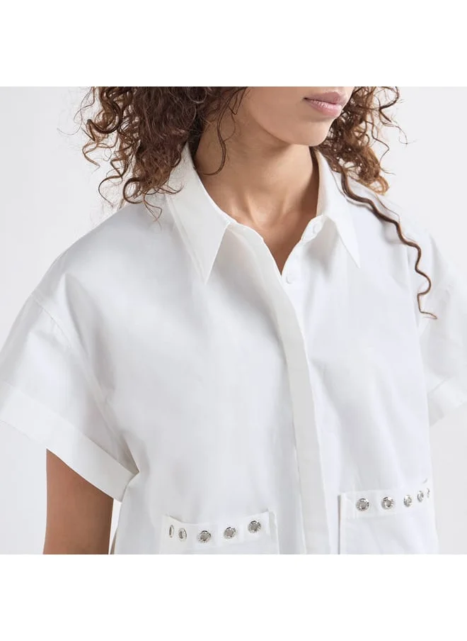 FAV Solid Drop Shoulder Sleeves Shirt with Pockets and Concealed Button Placket