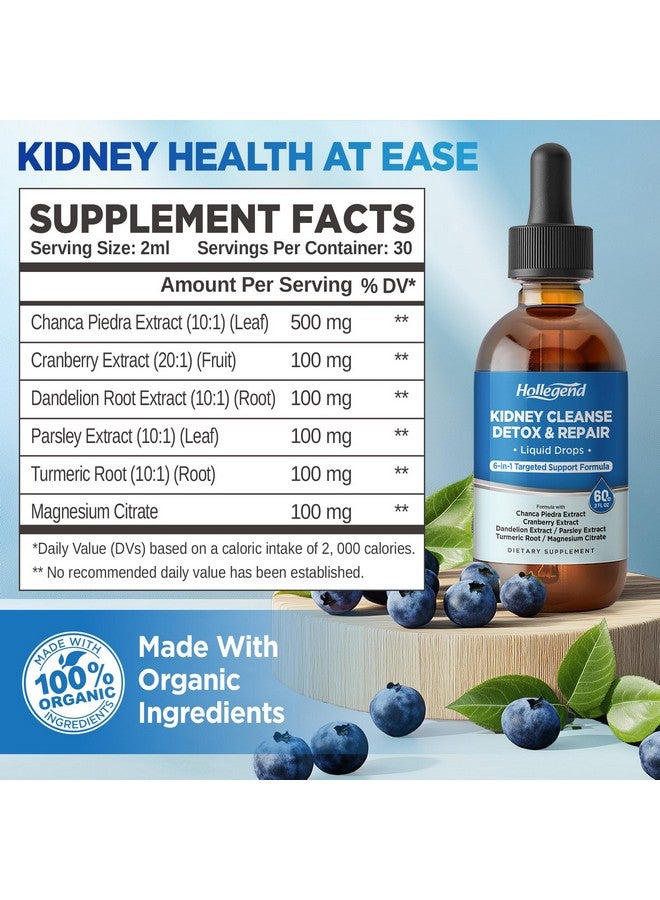 HOLLEGEND Kidney Cleanse Detox & Repair Liquid Drops, Kidney Support Supplement Enhanced with Chanca Piedra, Cranberry, Dandelion, Parsley, Turmeric Root, Magnesium Citrate, 2 Fl Oz - Image 2
