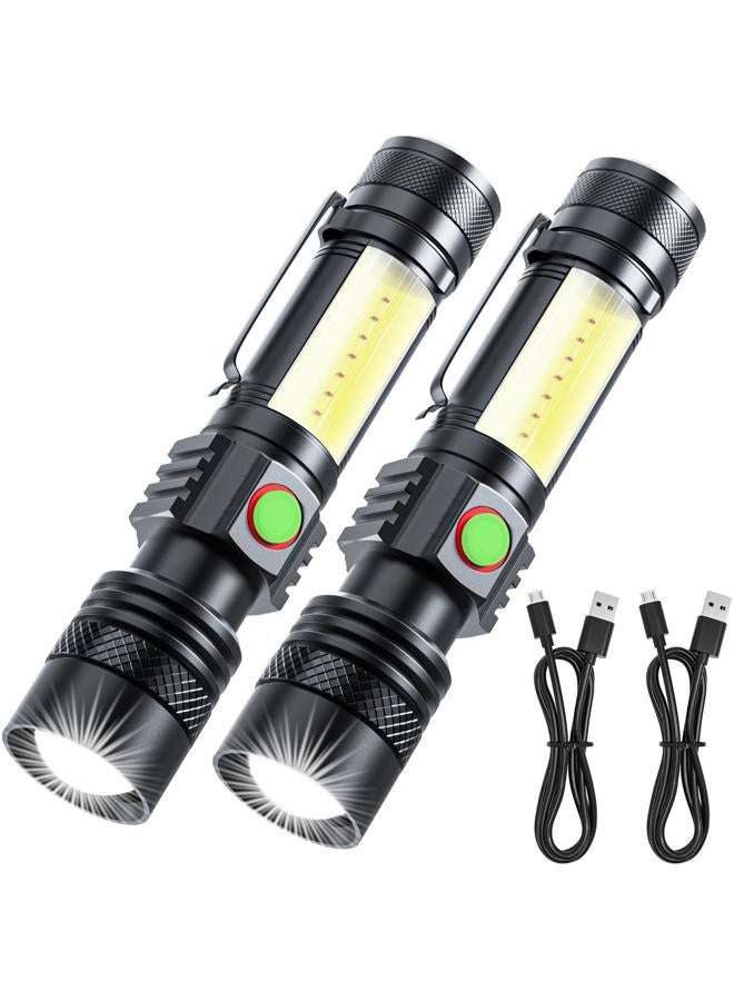 ATDOALL LED Rechargeable Flashlights Magnetic, USB Pocket Flashlight with COB Work Light, 8 Modes, Waterproof, Zoomable, Small Tactical Flashlights for Camping Travel Security Emergency Hiking 2 Pack - Image 1