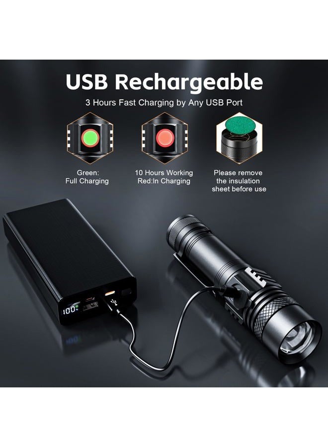ATDOALL LED Rechargeable Flashlights Magnetic, USB Pocket Flashlight with COB Work Light, 8 Modes, Waterproof, Zoomable, Small Tactical Flashlights for Camping Travel Security Emergency Hiking 2 Pack - Image 3
