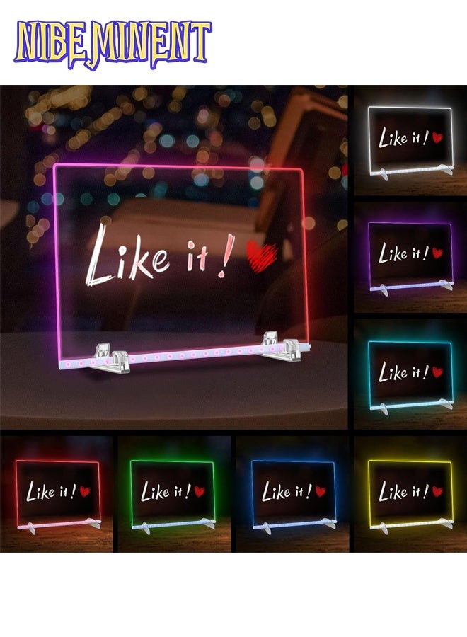 NIBEMINENT LED Note Board with Colors, 13.7"X10" 4 Modes &7 Colors Acrylic Dry Erase Boards with Light, Include Adapter, Hanging Chain, Led Drawing Board for Kids with Stand, 7 Markers, Spray Bottle - Image 2
