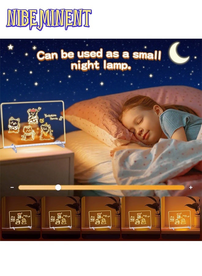 NIBEMINENT LED Note Board with Colors, 13.7"X10" 4 Modes &7 Colors Acrylic Dry Erase Boards with Light, Include Adapter, Hanging Chain, Led Drawing Board for Kids with Stand, 7 Markers, Spray Bottle - Image 5