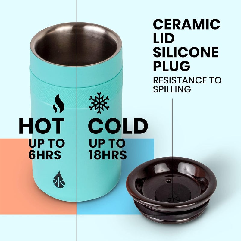 Elemental Artisan Insulated Tumbler, Triple Wall Coffee Travel Mug, Reusable Stainless Steel Coffee Tumbler with Ceramic Lid, Thermal Coffee Cups for Hot (6 Hrs) & Cold (18 Hrs), 12oz - Robin's Egg - Image 3