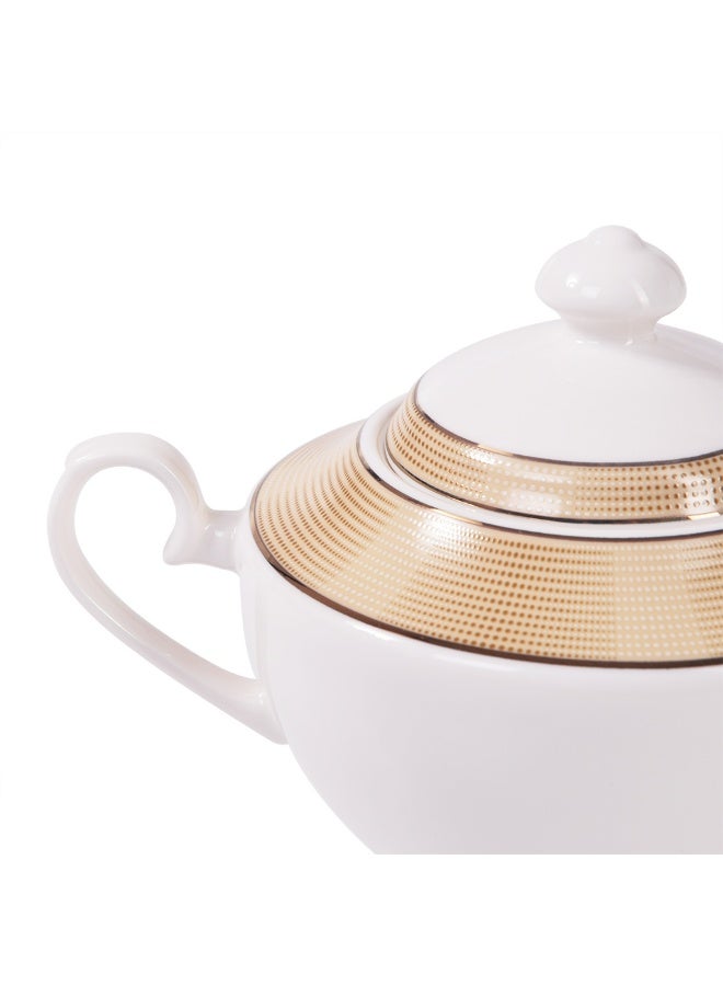 فيسمان Fissman Teapot and Sugar Bowl Set, Porcelain Tea Set Versailles Series | 1350mL Teapot with 500mL Sugar Bowl | Elegant Textured Golden Design | Tea or Coffee Serving Set with Lid - Image 5
