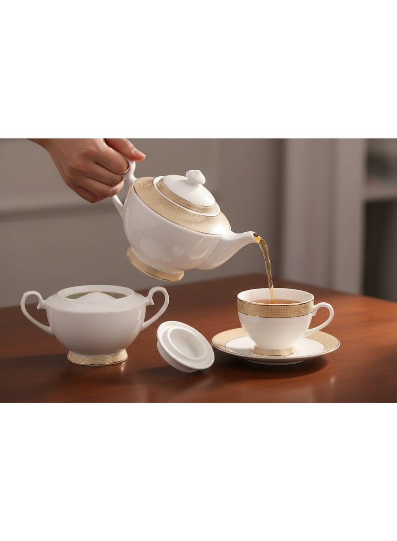 فيسمان Fissman Teapot and Sugar Bowl Set, Porcelain Tea Set Versailles Series | 1350mL Teapot with 500mL Sugar Bowl | Elegant Textured Golden Design | Tea or Coffee Serving Set with Lid - Image 1
