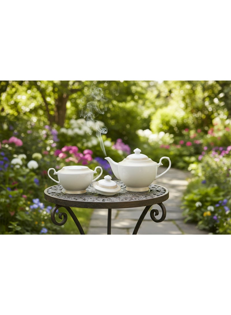 فيسمان Fissman Teapot and Sugar Bowl Set, Porcelain Tea Set Versailles Series | 1350mL Teapot with 500mL Sugar Bowl | Elegant Textured Golden Design | Tea or Coffee Serving Set with Lid - Image 2