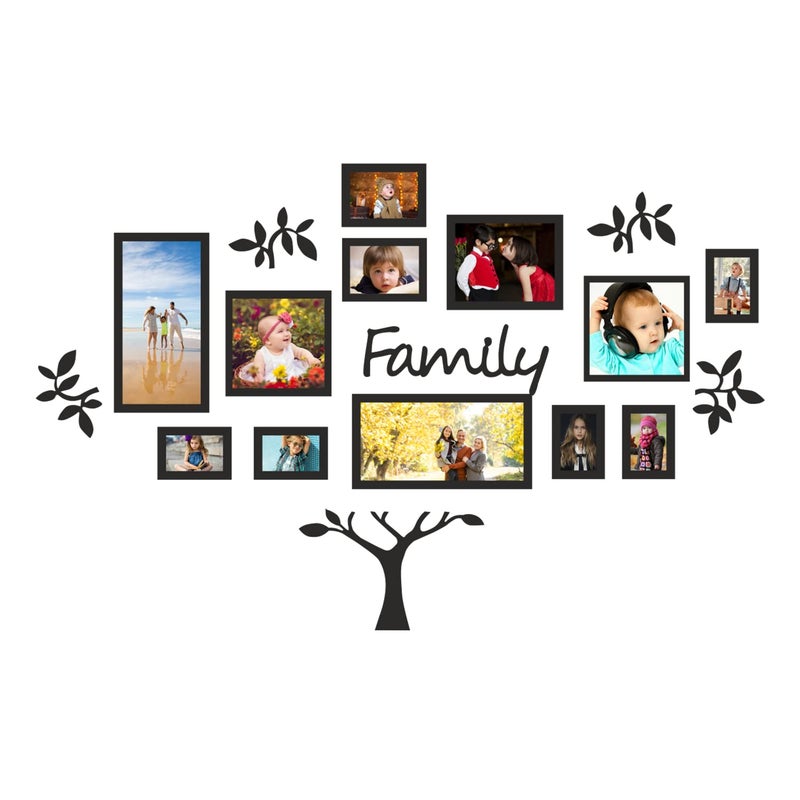 PRINTELLIGENT 19-Piece Eye-Catching Collage Family Tree Picture Frame Set Black (Set Holds Up to 17 Photos Total) - Image 1