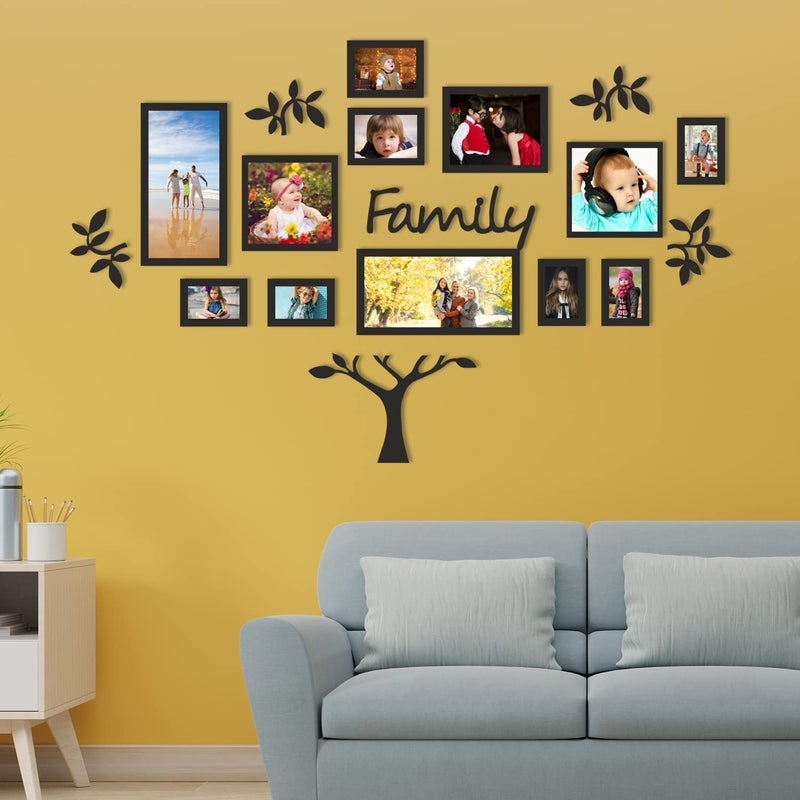 PRINTELLIGENT 19-Piece Eye-Catching Collage Family Tree Picture Frame Set Black (Set Holds Up to 17 Photos Total) - Image 3