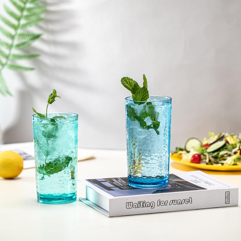 KX-WARE 14-ounce and 20-ounce Acrylic Glasses Plastic Tumbler, set of 8 Multicolor - Hammered Style, Dishwasher Safe, BPA Free - Image 5