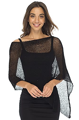 Back From Bali Womens Sheer Poncho Shrug Bolero, Lightweight Summer Shrug Pullover Sweater Black - Image 1