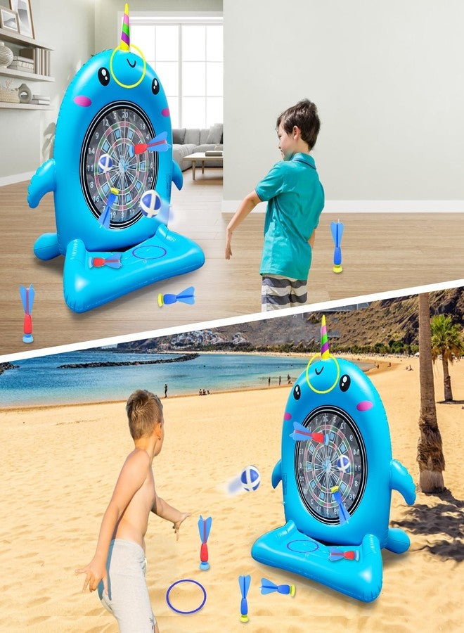 Dollox Kids Swimming Pool Toys - 45" Large Inflatable Floating Dart Board Water Game, Cute Dolphin Inflatable Toys for Indoor & Outdoor Play, Fun Summer Family Party Gift for 3+ Years Old - Image 5