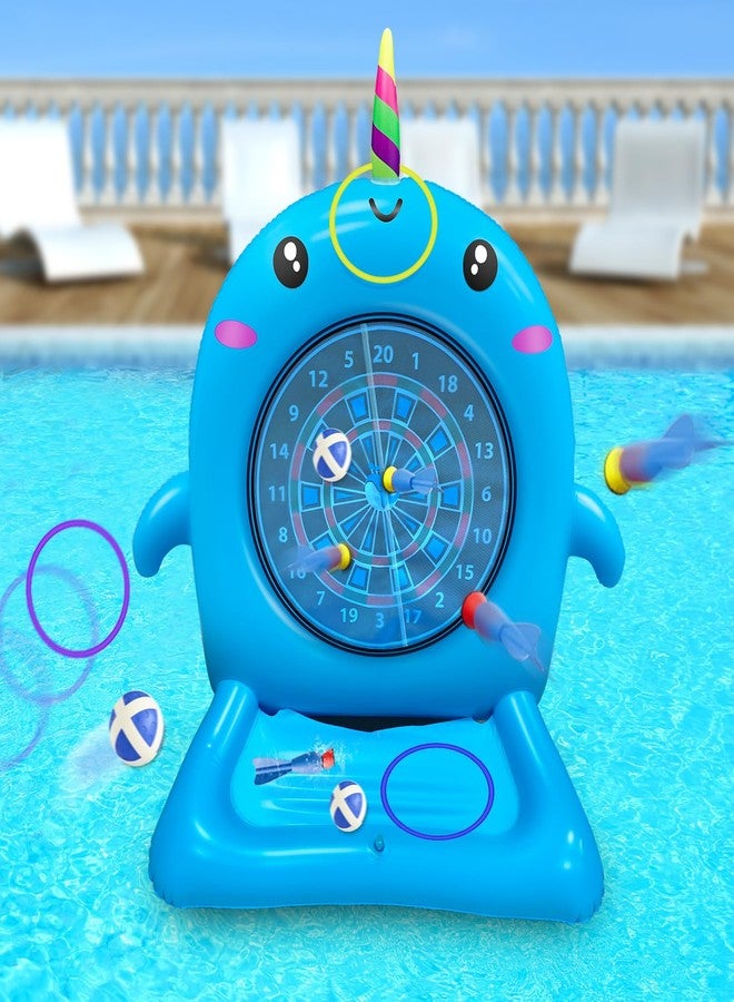 Dollox Kids Swimming Pool Toys - 45" Large Inflatable Floating Dart Board Water Game, Cute Dolphin Inflatable Toys for Indoor & Outdoor Play, Fun Summer Family Party Gift for 3+ Years Old - Image 1
