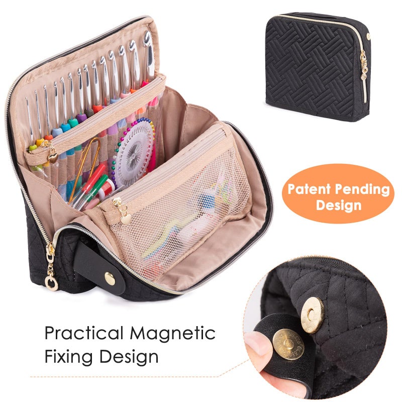 MYBAGZING حافظة إبر الكروشيه MYBAGZING مع مجموعة من 14 إبرة كروشيه بحجم 2mm(B)-10mm(N) إبر كروشيه مريحة مع حافظة كروشيه قائمة - تنظيم إبر الكروشيه لعشاق الكروشيه، مجموعة كروشيه للمبتدئين - Image 3