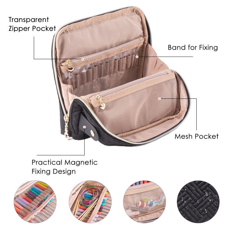 MYBAGZING حافظة إبر الكروشيه MYBAGZING مع مجموعة من 14 إبرة كروشيه بحجم 2mm(B)-10mm(N) إبر كروشيه مريحة مع حافظة كروشيه قائمة - تنظيم إبر الكروشيه لعشاق الكروشيه، مجموعة كروشيه للمبتدئين - Image 4