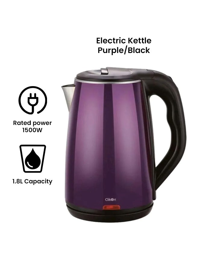Clikon Double Wall SS Electric Cordless Kettle With Overheating Protection And Odourless,Food Safe Plastic Finishing- 2 Years Warranty 1.8 L 1500 W CK5127 Purple/Black - Image 2
