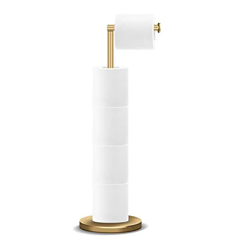 RRM Toilet Paper Holder Stand 22inch Stainless Steel Free Standing With Reserve Storage for 34 Rolls Bathroom Golden