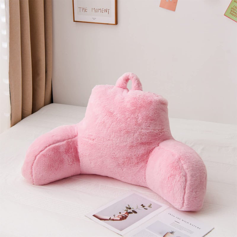 A Nice Night A Nice Night Faux Fur Reading Pillow Bed Wedge Large Adult Children Backrest with Arms Back Support for Sitting Up in BedCouch for Bedrest Orange 