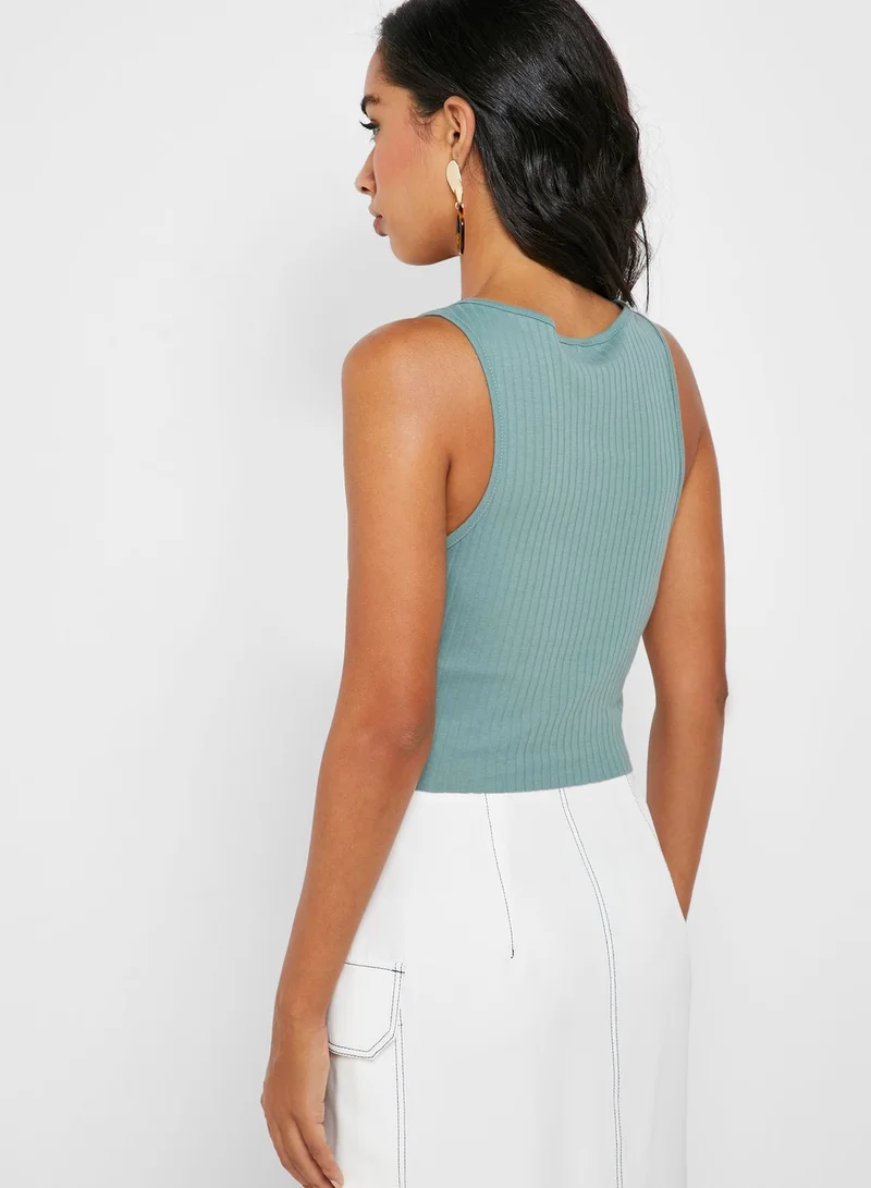 TOPSHOP Notch Neck Ribbed Cropped Tank Top