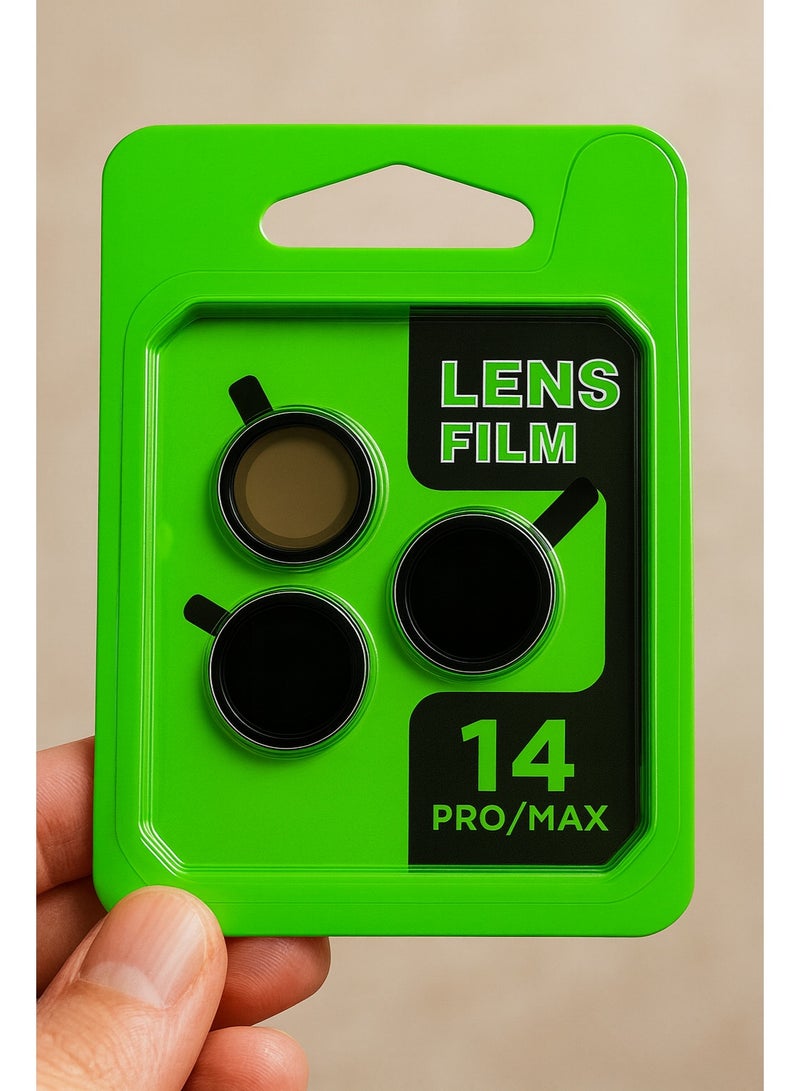 واقي عدسات كاميرا آيفون 14 برو و14 برو ماكس – حماية زجاجية فاخرة ضد الخدش والكسر – تركيب سهل وثبات قوي – تصميم مطابق للكاميرا بدون تأثير على جودة التصوير – لون أسود/ذهبي - Image 3