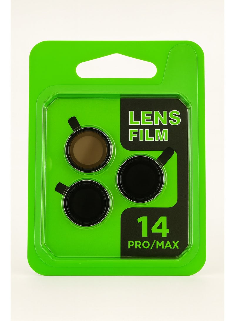 واقي عدسات كاميرا آيفون 14 برو و14 برو ماكس – حماية زجاجية فاخرة ضد الخدش والكسر – تركيب سهل وثبات قوي – تصميم مطابق للكاميرا بدون تأثير على جودة التصوير – لون أسود/ذهبي - Image 1