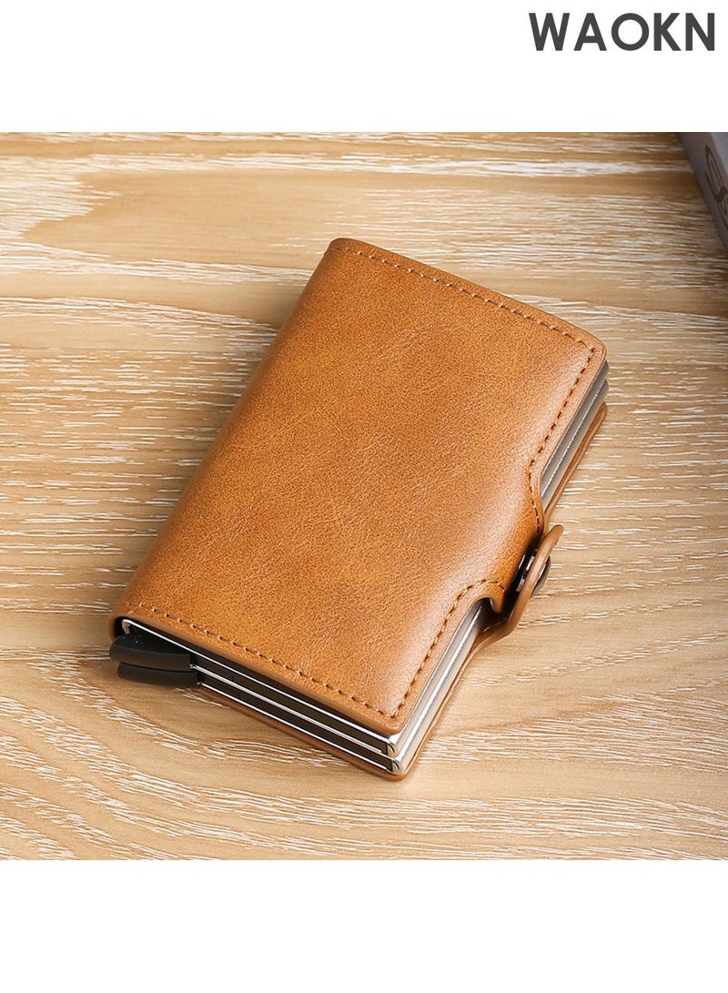 WAOKN Wallet for Men Credit Card Holder, Automatic Pop Up Wallet with RFID, Leather Slim Card Case Front Pocket Anti-theft Travel Thin Wallets, Metal Money Organizers for Women Up to Holds 14 cards+ Cash,unisex . - Image 1