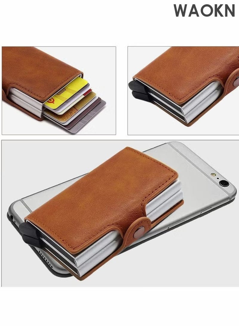 WAOKN Wallet for Men Credit Card Holder, Automatic Pop Up Wallet with RFID, Leather Slim Card Case Front Pocket Anti-theft Travel Thin Wallets, Metal Money Organizers for Women Up to Holds 14 cards+ Cash,unisex . - Image 3