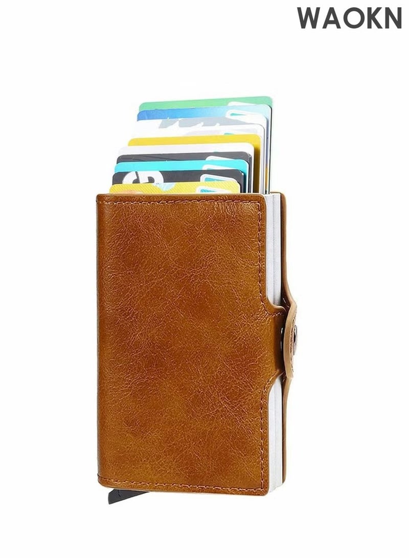 WAOKN Wallet for Men Credit Card Holder, Automatic Pop Up Wallet with RFID, Leather Slim Card Case Front Pocket Anti-theft Travel Thin Wallets, Metal Money Organizers for Women Up to Holds 14 cards+ Cash,unisex . - Image 2