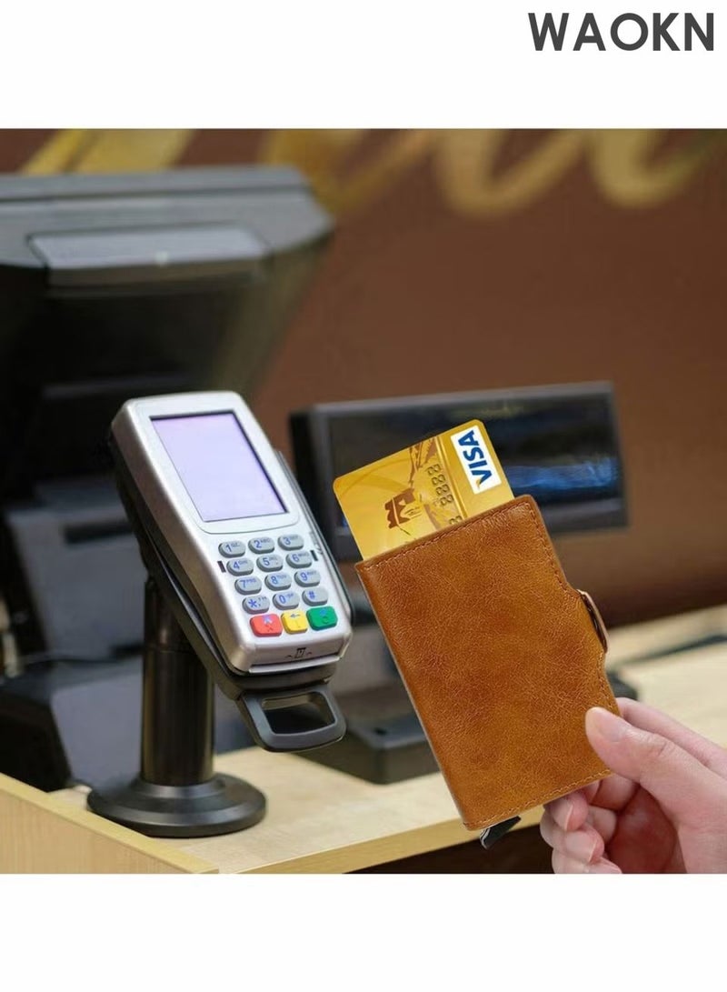 WAOKN Wallet for Men Credit Card Holder, Automatic Pop Up Wallet with RFID, Leather Slim Card Case Front Pocket Anti-theft Travel Thin Wallets, Metal Money Organizers for Women Up to Holds 14 cards+ Cash,unisex . - Image 5