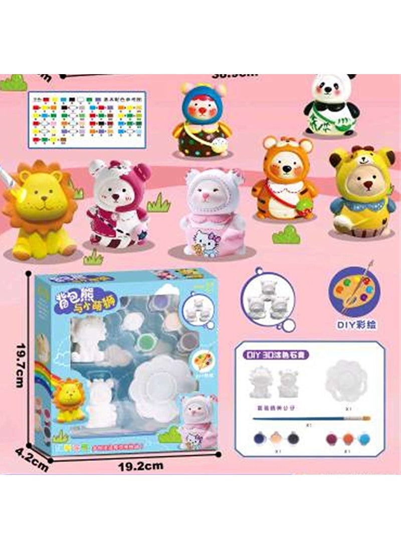 3D Coloring Plaster Doll Kit with Paint 2201 backpack bear plaster doll set