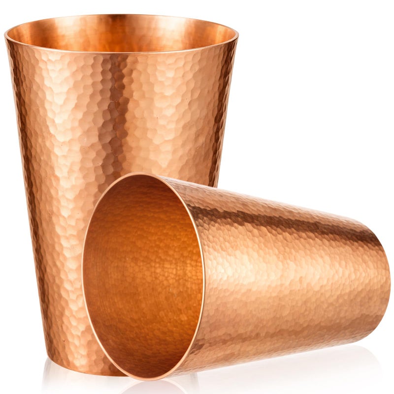 Willinglong Set of 2 Pure Copper Tumblers 18.5 oz Handcrafted Hammered Copper Cups, Ayurvedic Drinking Vessel for Family Health Water, Cocktails, Iced Tea Glasses - Image 1
