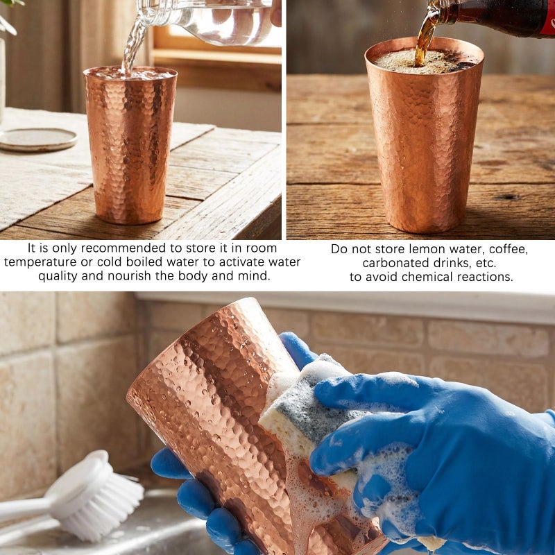 Willinglong Set of 2 Pure Copper Tumblers 18.5 oz Handcrafted Hammered Copper Cups, Ayurvedic Drinking Vessel for Family Health Water, Cocktails, Iced Tea Glasses - Image 4