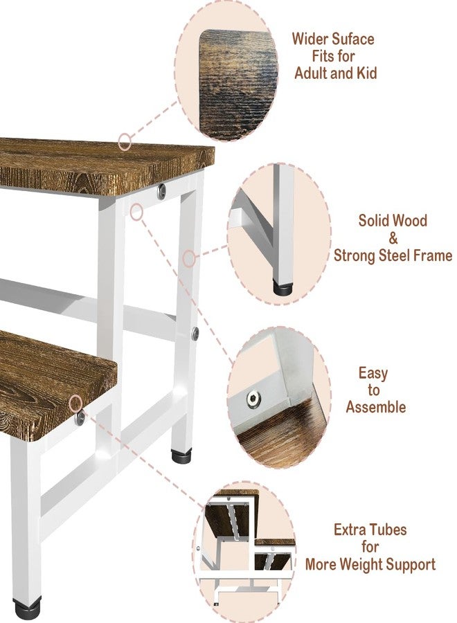 Tigerden Wooden 2 Step Stool for Toddlers Kids and Adults, Heavy Duty Stepping Stools with 500 LB Load Capacity, Foot Step Stool for Bed, Living Room, Bathroom, Kitchen - Rustic Brown & White - Image 4