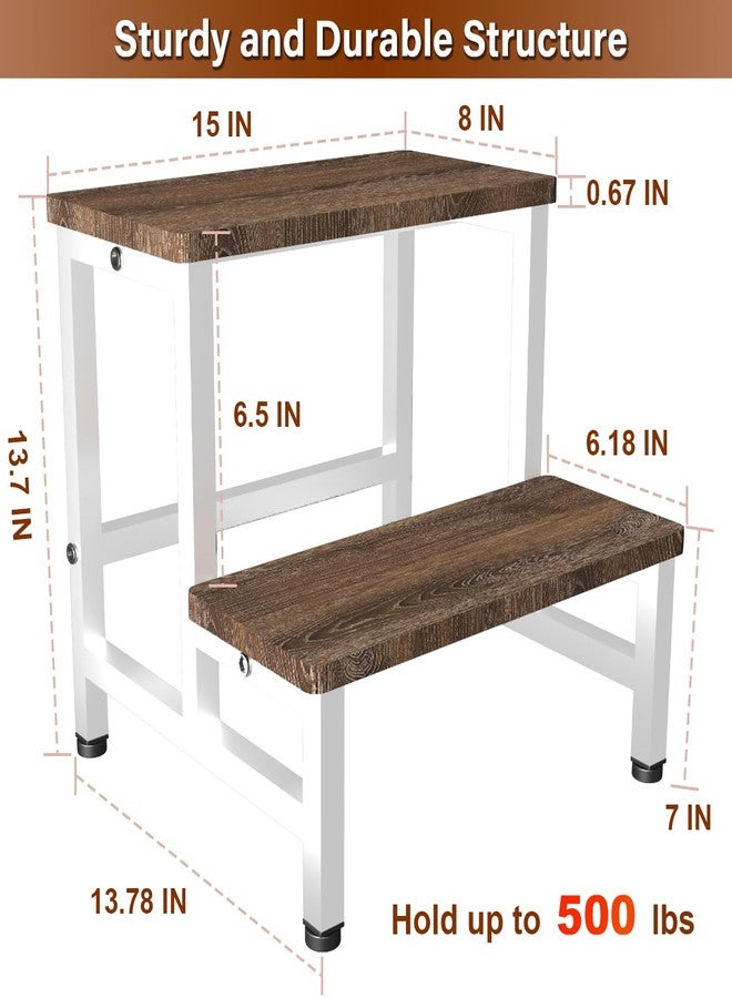 Tigerden Wooden 2 Step Stool for Toddlers Kids and Adults, Heavy Duty Stepping Stools with 500 LB Load Capacity, Foot Step Stool for Bed, Living Room, Bathroom, Kitchen - Rustic Brown & White - Image 2