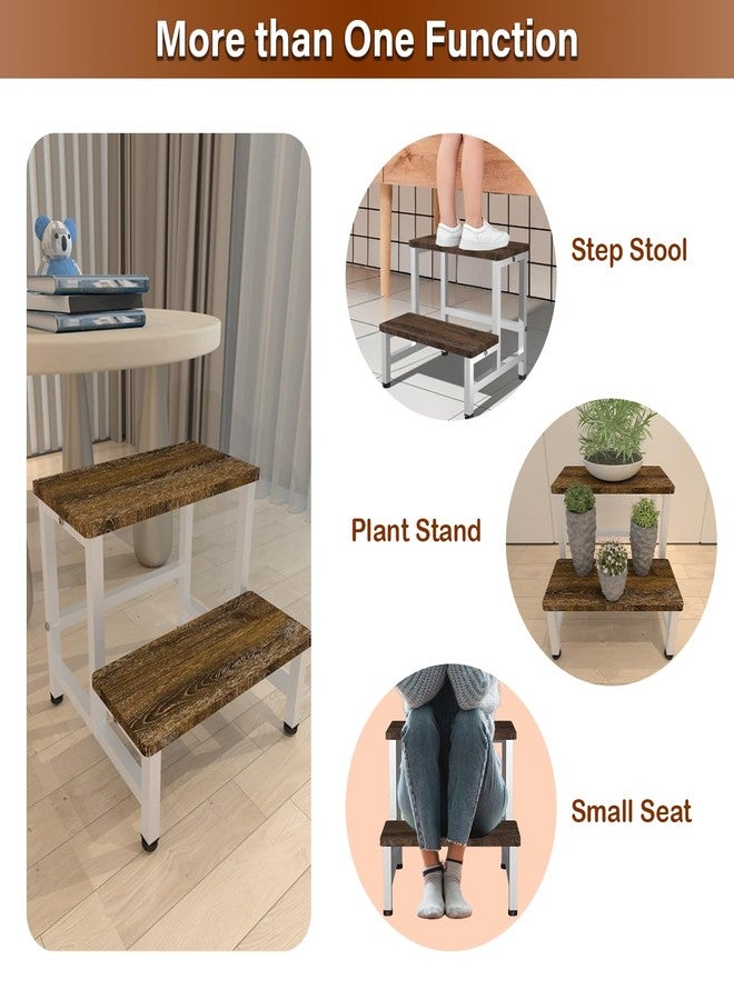 Tigerden Wooden 2 Step Stool for Toddlers Kids and Adults, Heavy Duty Stepping Stools with 500 LB Load Capacity, Foot Step Stool for Bed, Living Room, Bathroom, Kitchen - Rustic Brown & White - Image 5