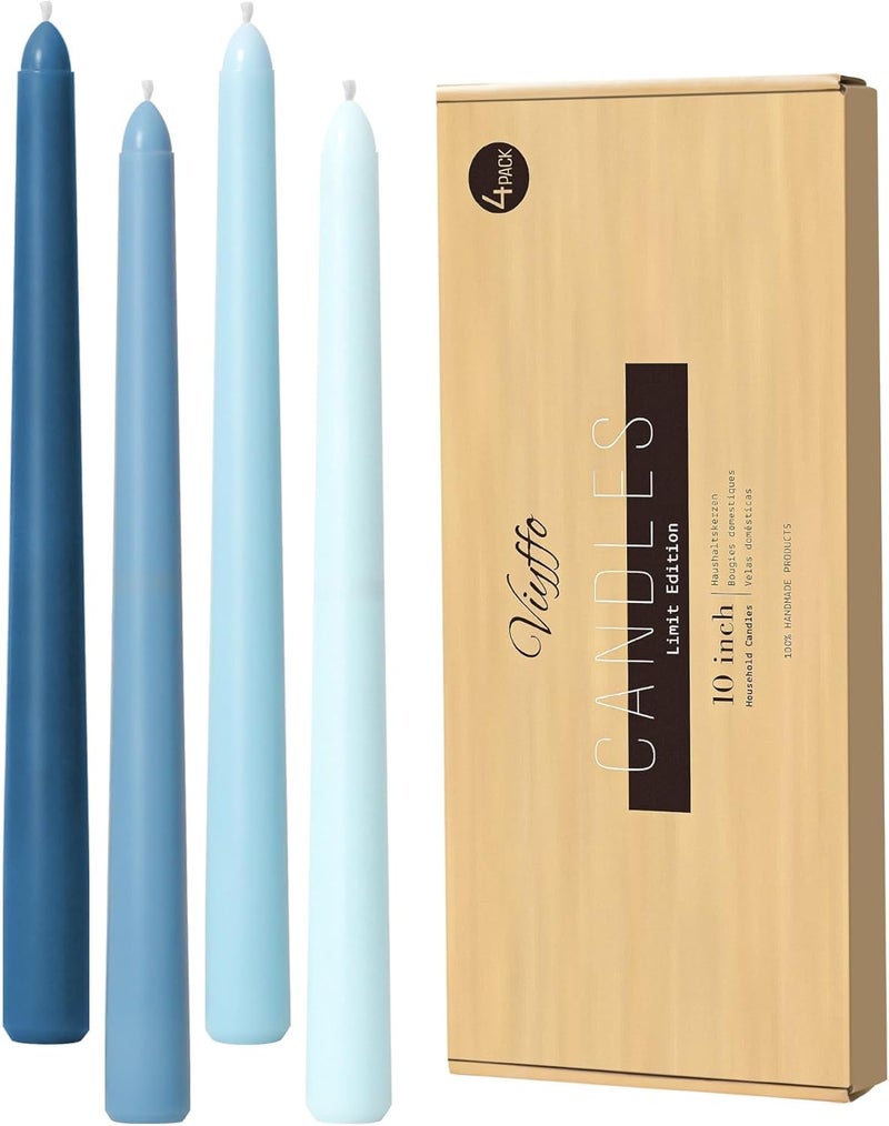 Viyffo 10 Inch Taper Candles Blue Set of 4 Unscented, Dripless, Smokeless Long Tall Tapered Candlesticks Wedding Home Decor Dinner Natural Color Series - Image 1