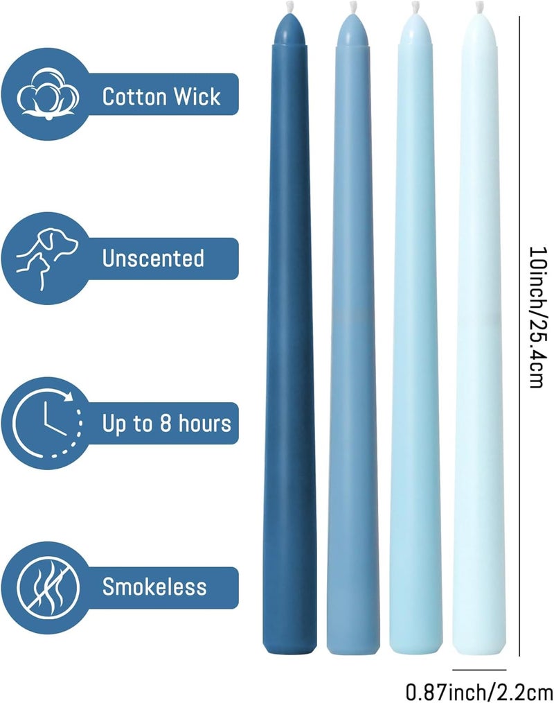 Viyffo 10 Inch Taper Candles Blue Set of 4 Unscented, Dripless, Smokeless Long Tall Tapered Candlesticks Wedding Home Decor Dinner Natural Color Series - Image 3