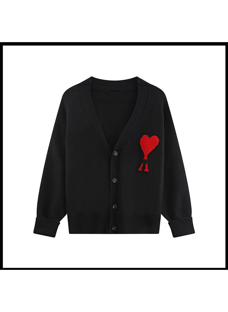Generic - Trendy Brand Love Knit Cardigan Oversized V-Neck Sweater Black [a5 style] - Image 1