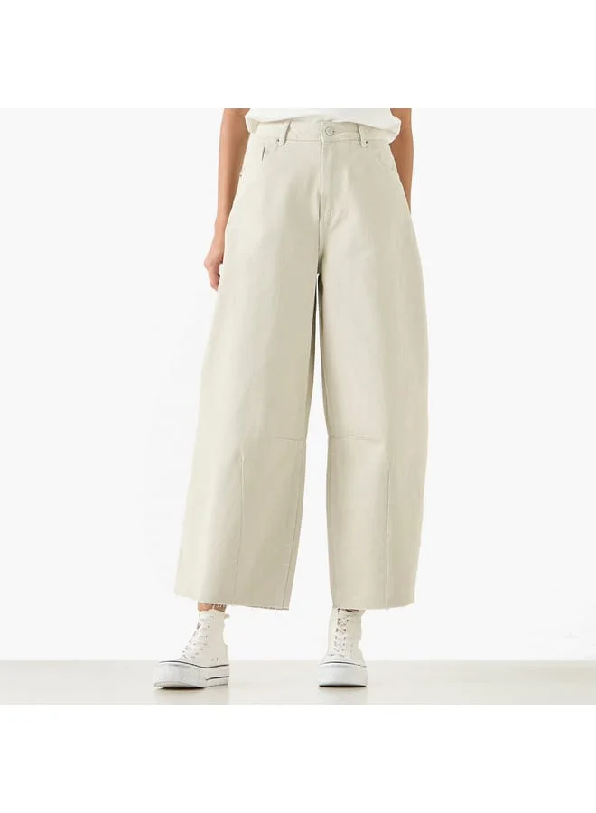 Lee Cooper Lee Cooper Solid High-Rise Horseshoe Jeans with Frayed Hem