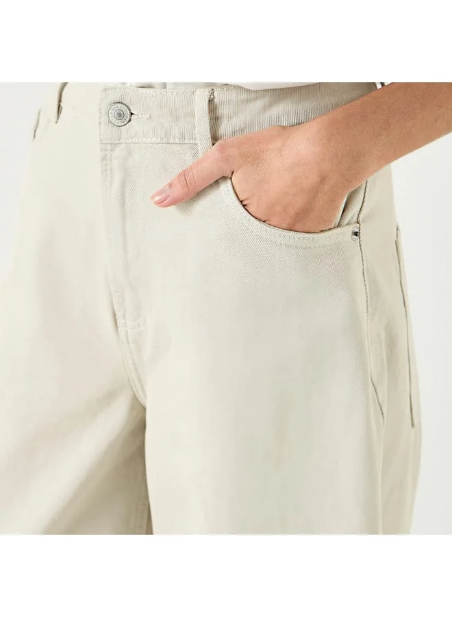 Lee Cooper Lee Cooper Solid High-Rise Horseshoe Jeans with Frayed Hem