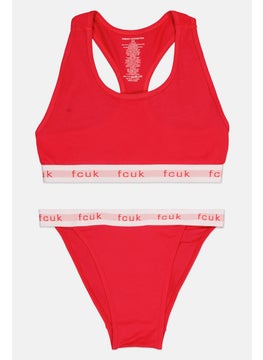 French Connection Women 2 Piece Non Padded Bralette With Pantie, Red  - Image 1