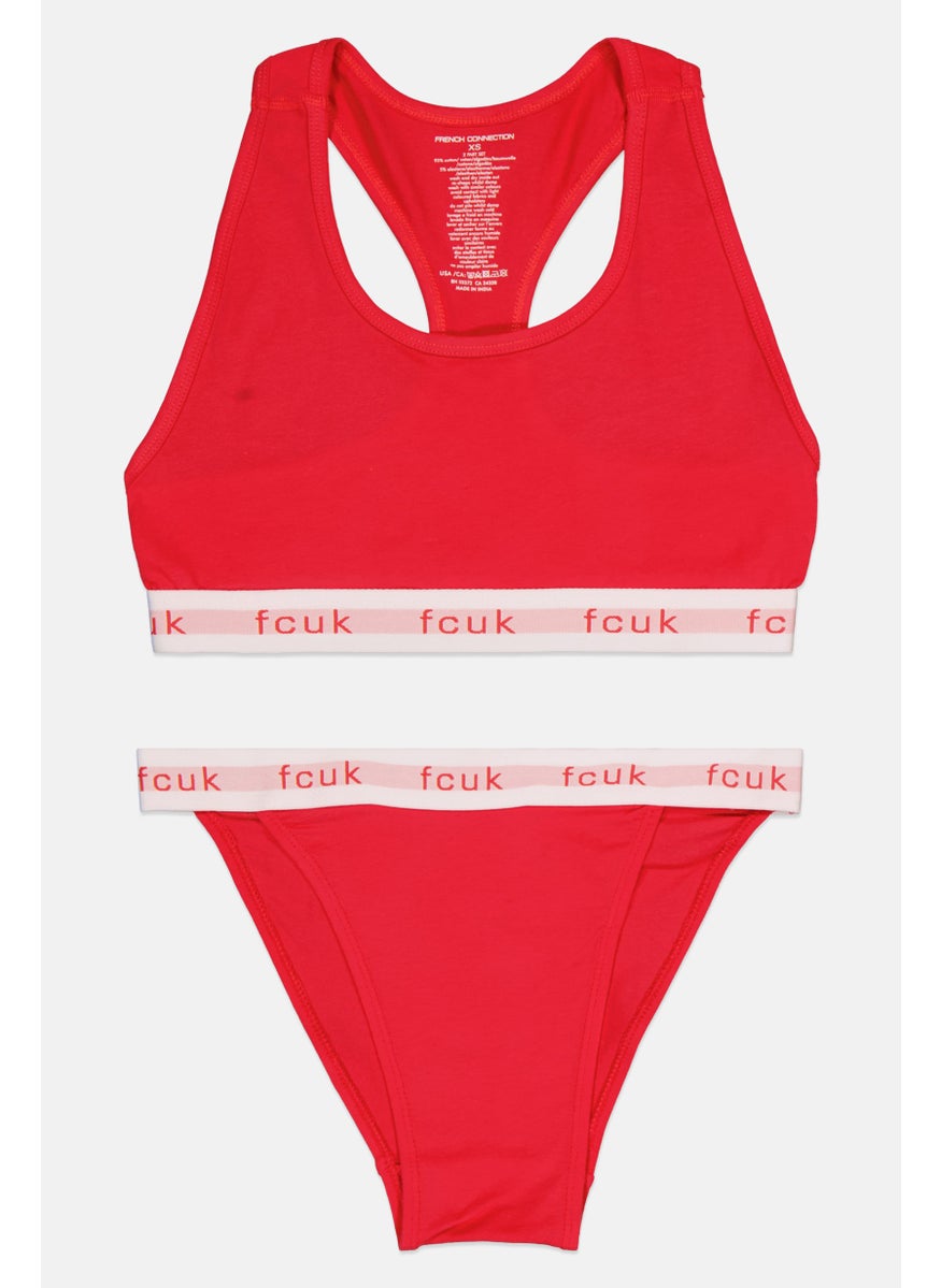 French Connection - Women 2 Piece Non Padded Bralette With Pantie, Red - Image 1