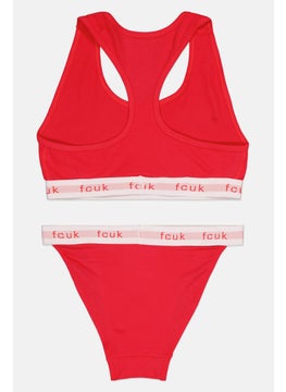 French Connection Women 2 Piece Non Padded Bralette With Pantie, Red  - Image 2