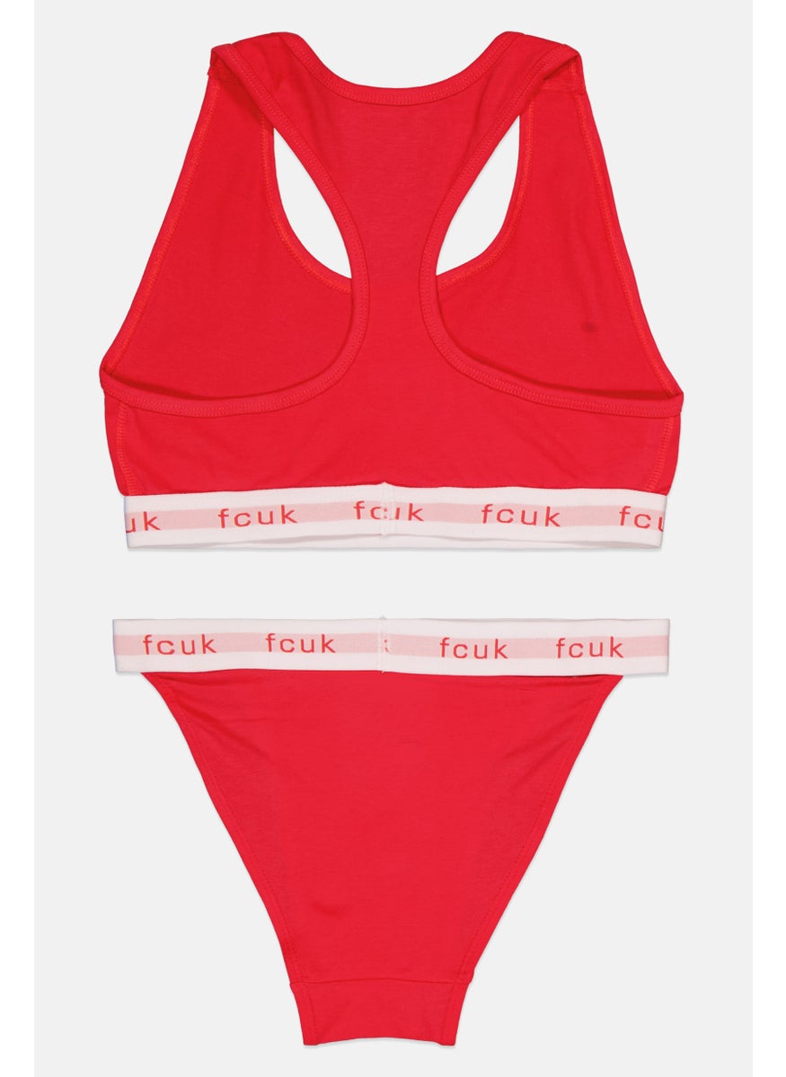 French Connection - Women 2 Piece Non Padded Bralette With Pantie, Red - Image 1