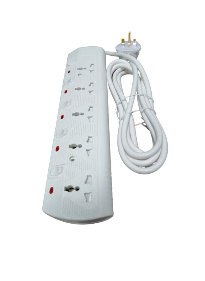 RR Approved Universal Power Extension Socket with Individual Neon Light Switches - 13A Plug 250V (5 Way - 3 Mtr Cable)  - Image 2