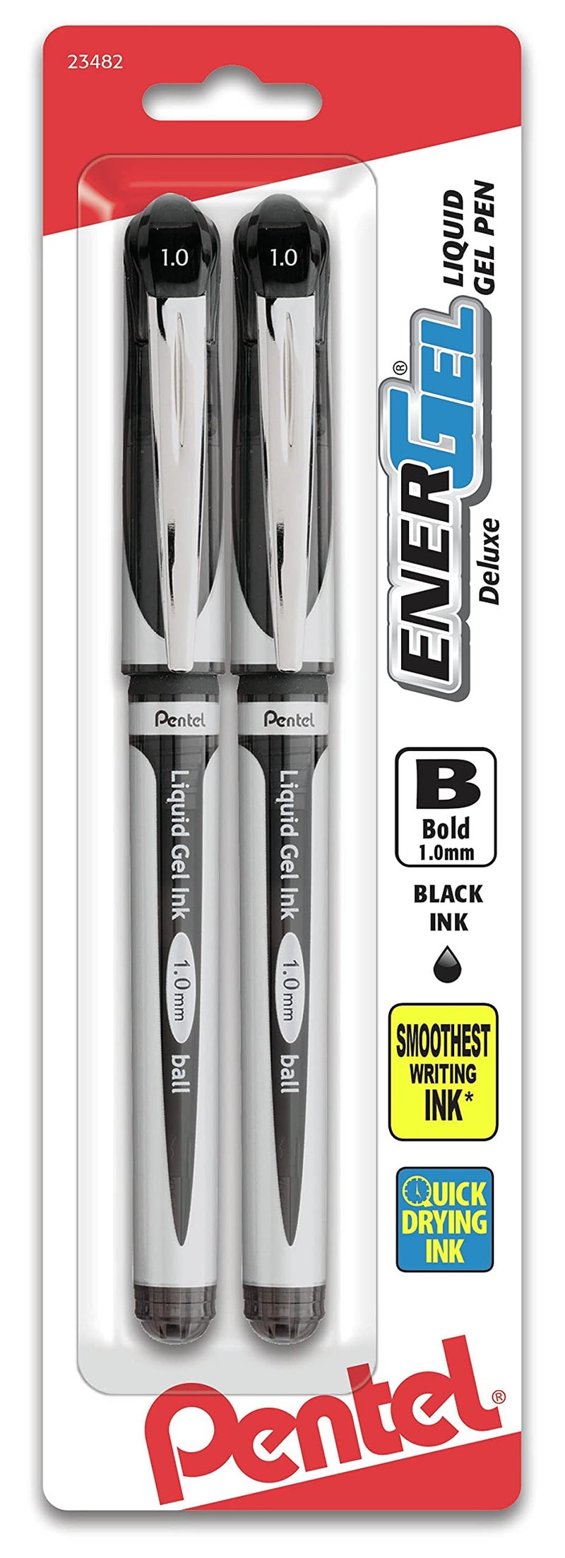 Pentel EnerGel Gel Ink Pen, (1.0mm), Bold Point, Metal Tip, Black Ink, 2 Pack (BL60BP2A) - Image 1