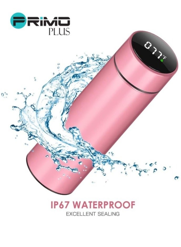 بريمو بلس زجاجة ذكية معزولة ومفرغة من الهواء وعازلة للحرارة ومزودة بشاشة LCD تعمل باللمس ومصنوعة من الستانلس ستيل وردي - Image 1