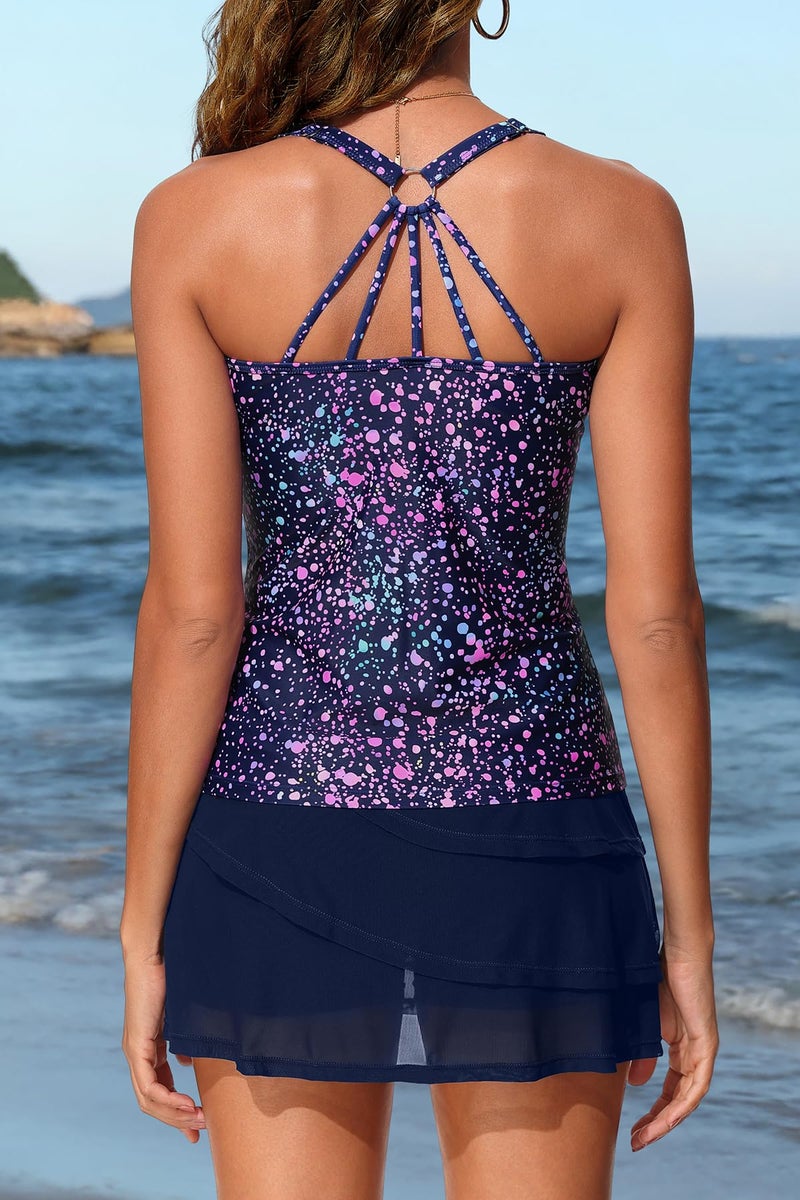 Yonique Two Piece Tankini Swimsuits for Women with Shorts Tummy Control Bathing Suits Athletic Swimwear Starry Sky L - Image 3