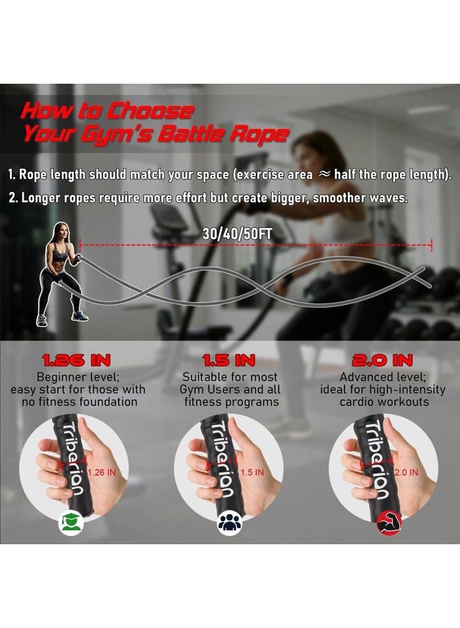 Triberion Battle Rope For Home Gym Workout - 1.5 Inch 30ft Heavy Weighted Training Exercise Ropes Fitness Equipment With Sleeve And Anchor Strap Kit For Outdoor Working Out - Image 4